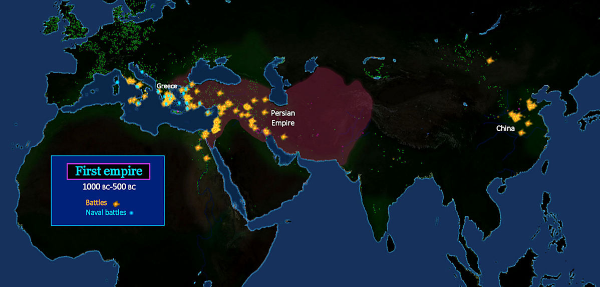 Persian conquests, 500 BC map